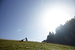 ganz früh morgens beginnt Klaus Hauber mit der Heuernte. Er mäht die feinen Kräuter und Gräser mit dem Motomäher. Heuernte